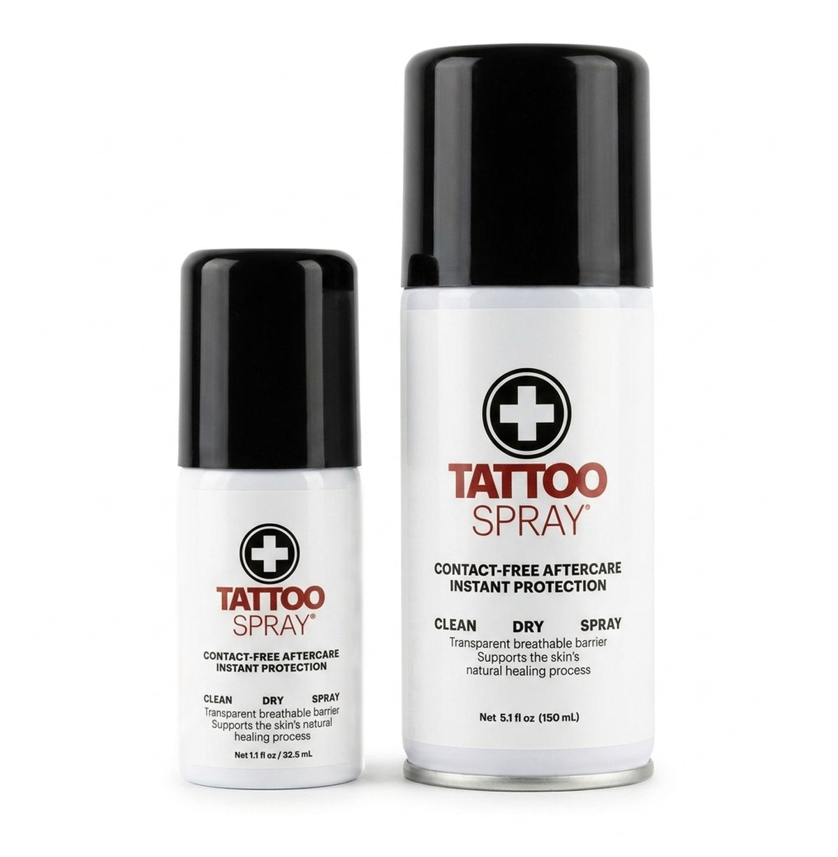 The 32.5 ml take-home can beside the 150 ml professional can, shown to scale